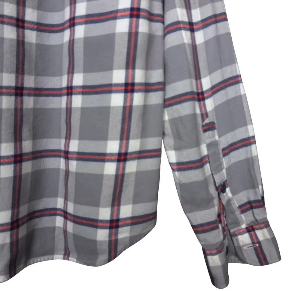 J.Crew Shirt Men Large Gray Plaid Flannel Button Front Long Sleeve Shirt Pockets